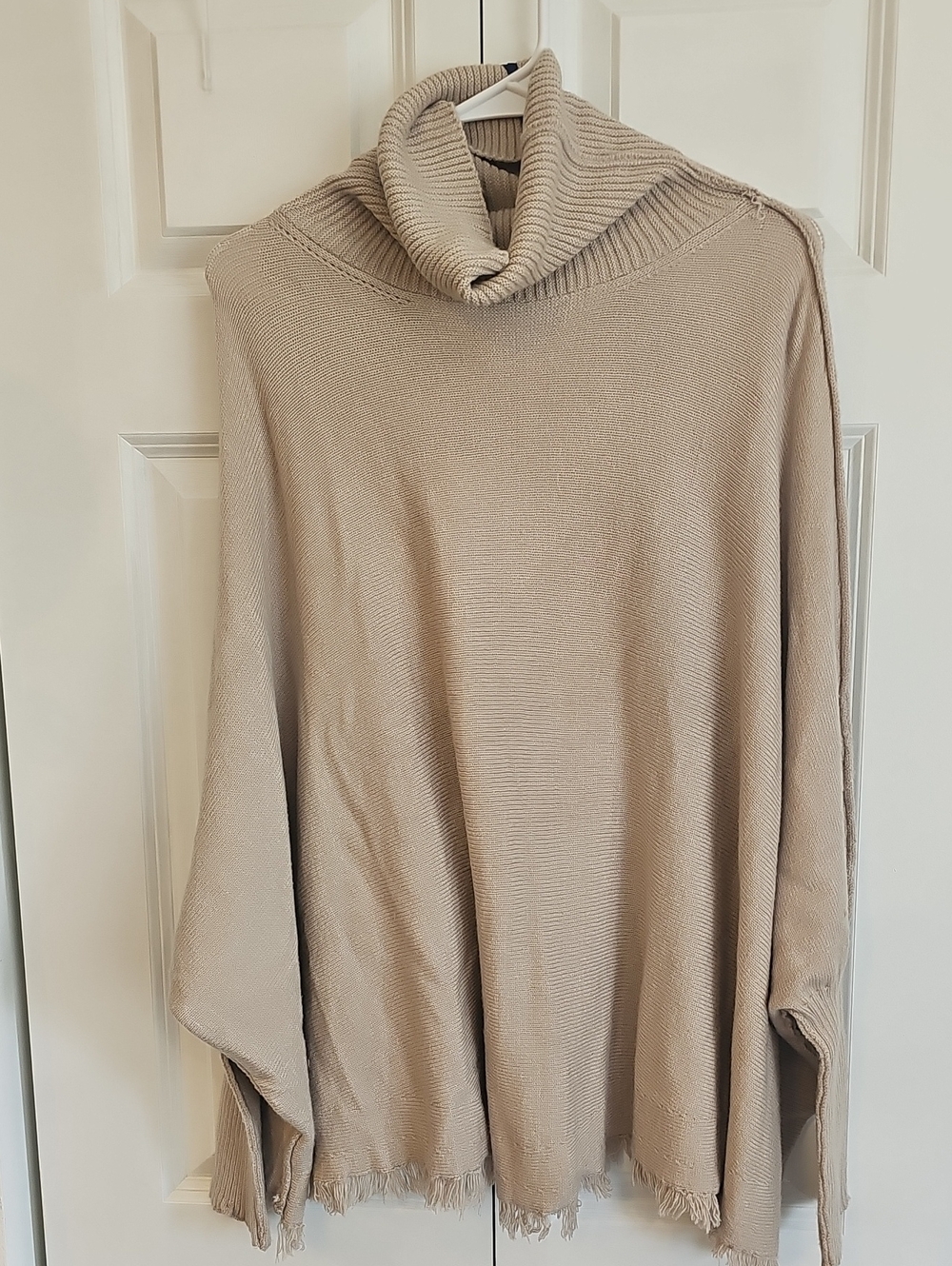 Tempo Paris Neutral Beige Ribbed Knit Poncho